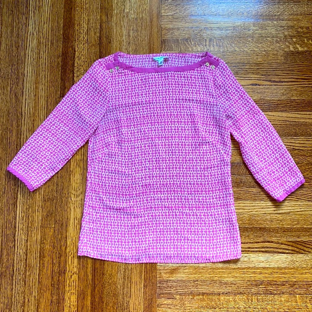Banana Republic Pink Print 3/4 Sleeve Top